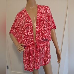 Victoria's Secret Red & White Heart Printed Short Robe/ Swim Cover-Up